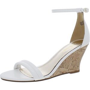 Lilly Pulitzer Womens White Leather Ankle Strap cork wedge Heels NWT